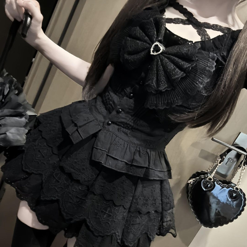 Summer Japanese Clothing - 일본 레트로 보우 슬림 퍼프 슬리브