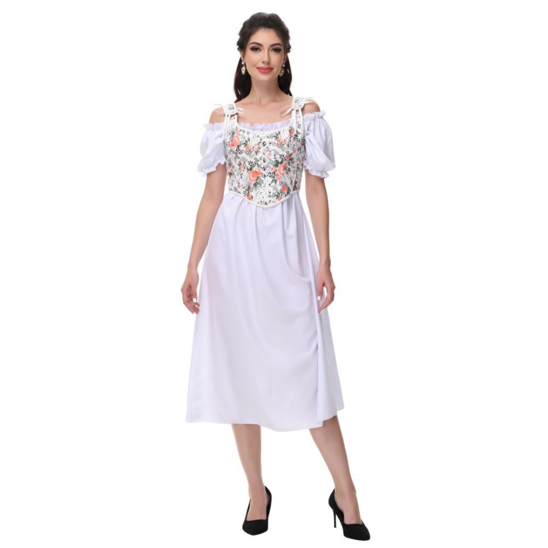Summer Victorian Clothing - 여름 화이트 코튼 솔리드 슬래시 넥