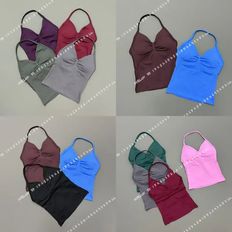 Halter Neck Top - 여성용 짐 워크아웃 탱크탑, 홀터넥, 내장형