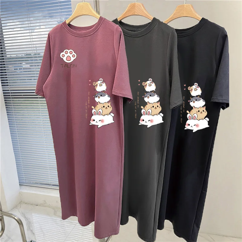 여름 일본 귀여운 만화 토끼 쌓은 인쇄 여성 대형 느슨 - Summer Japanese Clothing 리뷰 및 가격