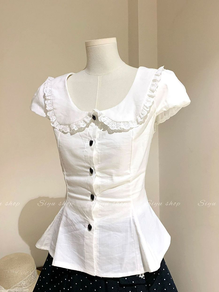 화이트 슬림 스위트 셔츠 여성 퍼프 슬리브 귀여운 프레 - Summer Japanese Clothing 리뷰 및 가격