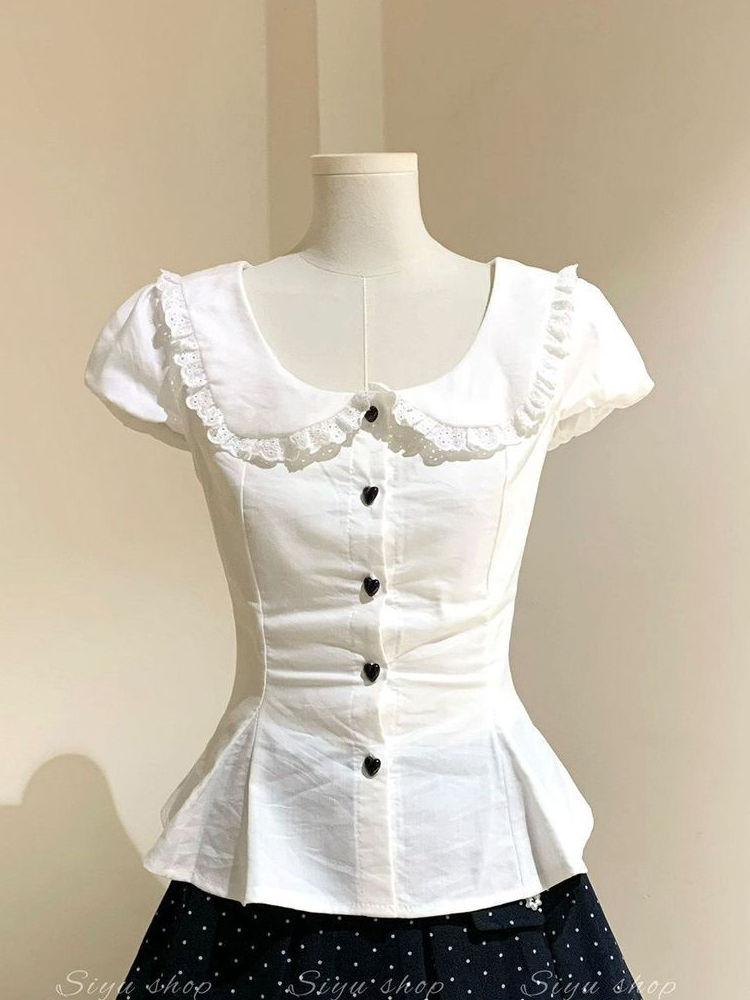 화이트 슬림 스위트 셔츠 여성 퍼프 슬리브 귀여운 프레 - Summer Japanese Clothing 리뷰 및 가격