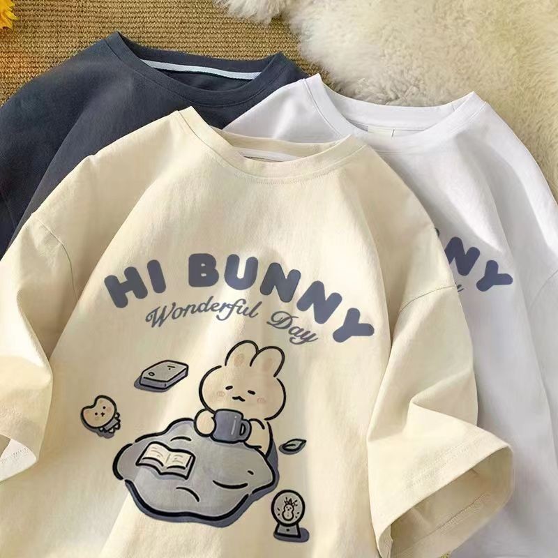 여름 일본 귀여운 차 마시는 토끼 프린트 반팔 티셔츠  - Summer Japanese Clothing 리뷰 및 가격