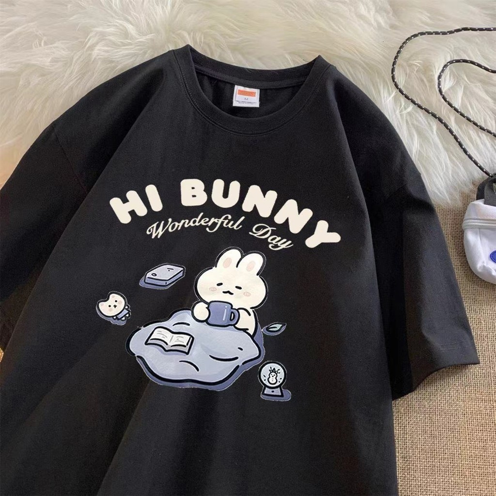 여름 일본 귀여운 차 마시는 토끼 프린트 반팔 티셔츠  - Summer Japanese Clothing 리뷰 및 가격