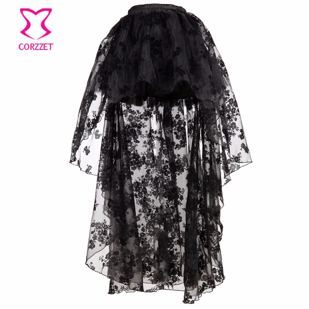 블랙 플로랄 쉬폰 프론트 쇼트 백 롱 고딕 빅토리아 스 - Summer Victorian Clothing 리뷰 및 가격