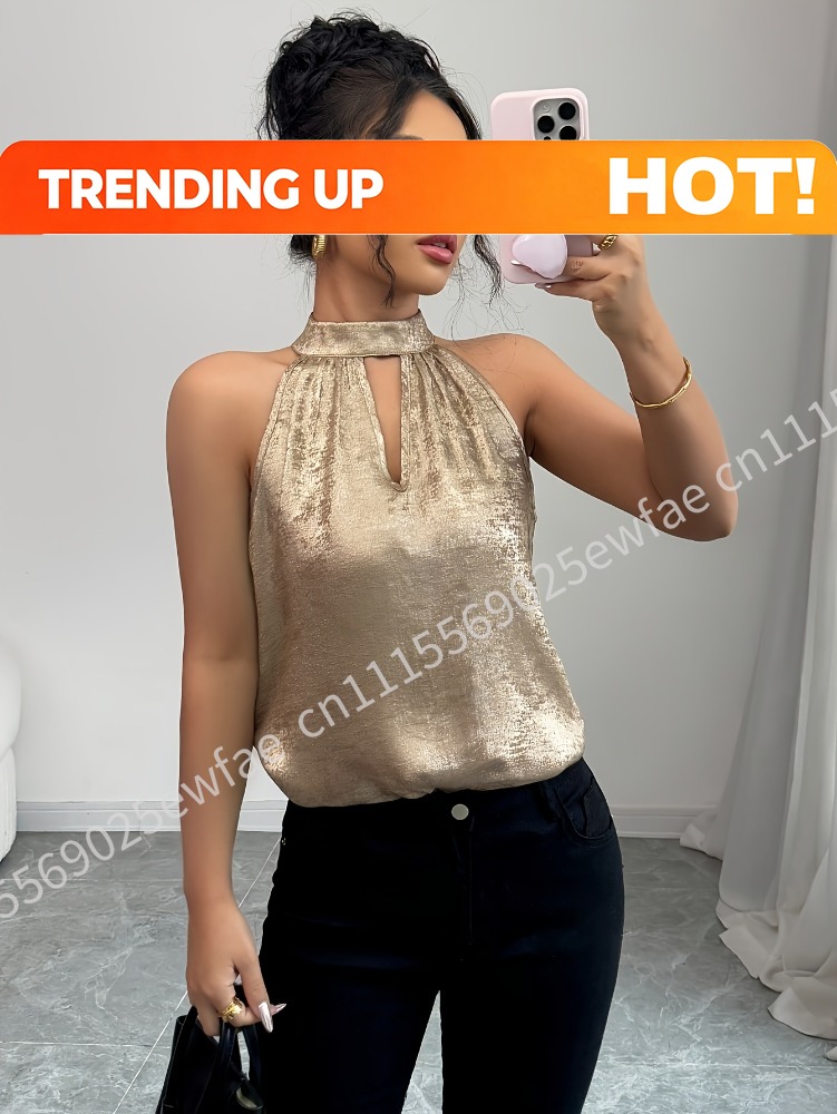 샴페인 골드 샤이니 글로시 홀터넥 오프숄더 홀 아웃 슬 - Halter Neck Top 리뷰 및 가격