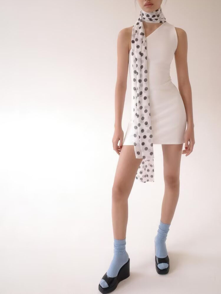 여름 신상품 폴카 도트 스카프 숄더 베어드 넥 행잉 드 - Summer Clothing Wear 리뷰 및 가격