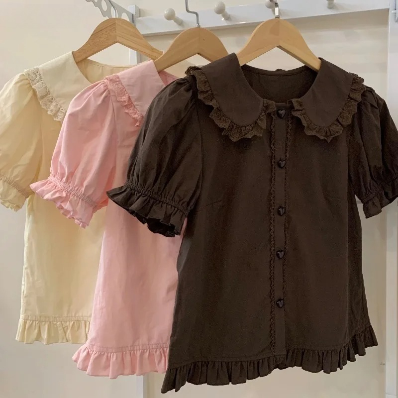 여름 일본 카와이 로리타 셔츠 여성 스위트 퍼프 반소매 - Summer Japanese Clothing 리뷰 및 가격
