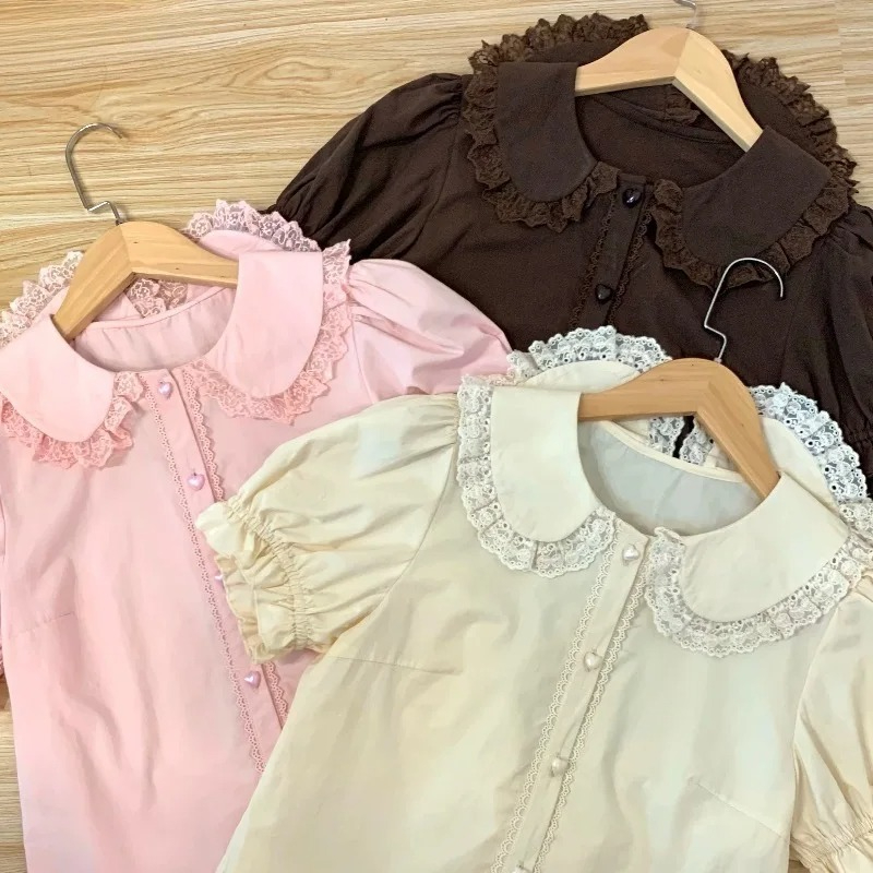 여름 일본 카와이 로리타 셔츠 여성 스위트 퍼프 반소매 - Summer Japanese Clothing 리뷰 및 가격