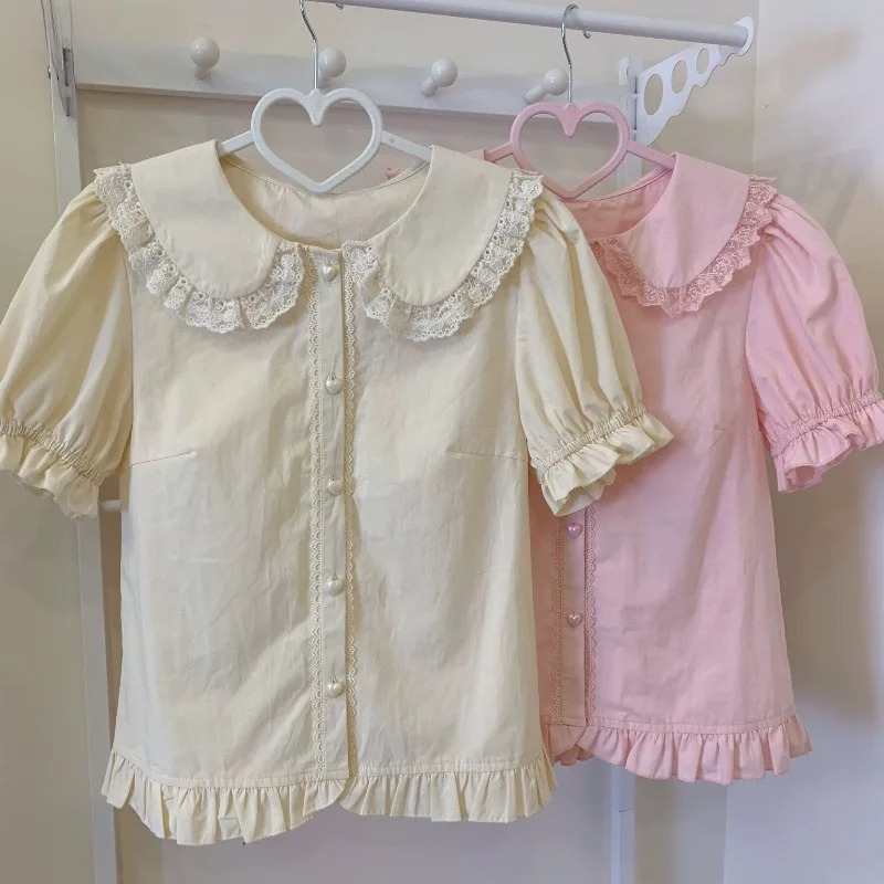 여름 일본 카와이 로리타 셔츠 여성 스위트 퍼프 반소매 - Summer Japanese Clothing 리뷰 및 가격