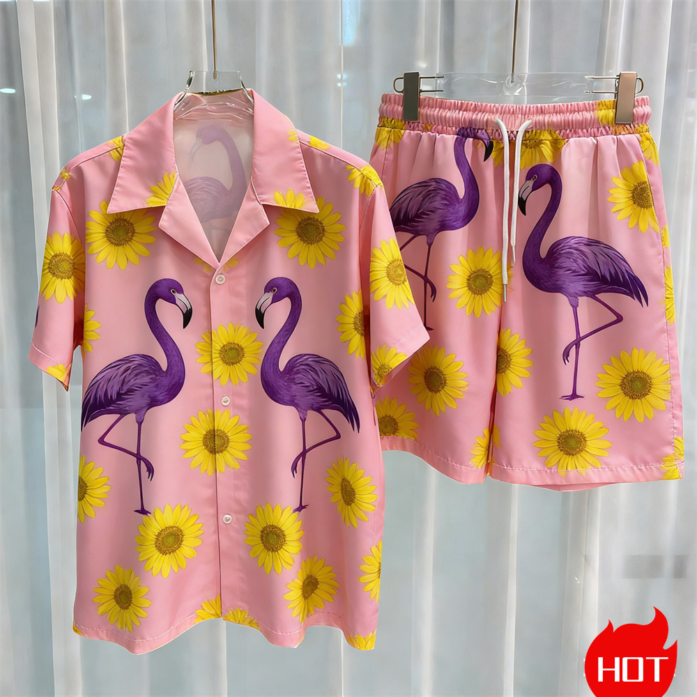 여름 남성 셔츠 세트 식물 패턴 폴리에스테르 투피스 셔 - Summer Clothing Vacation 리뷰 및 가격