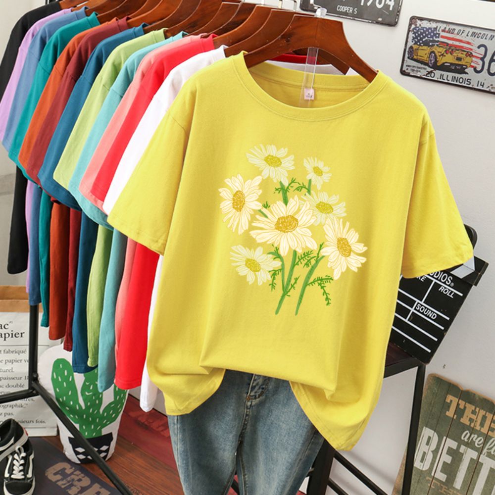 여성용 스트리트 코튼 티셔츠, 신선한 하라주쿠 노란색  - Yellow Summer Clothing 리뷰 및 가격