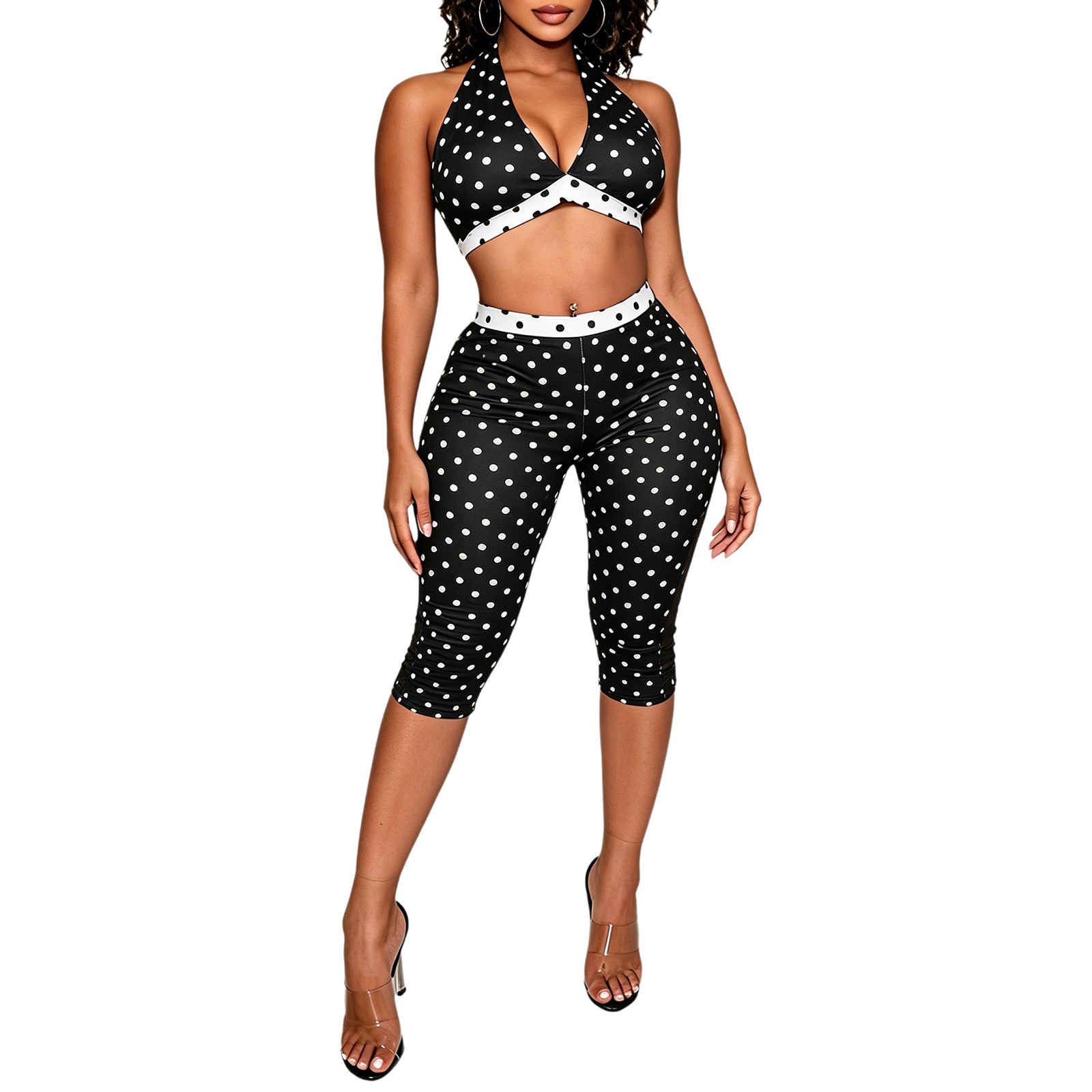 여성용 섹시 의상 폴카 도트 프린트 홀터넥 백리스 레트 - Halter Neck Top 리뷰 및 가격